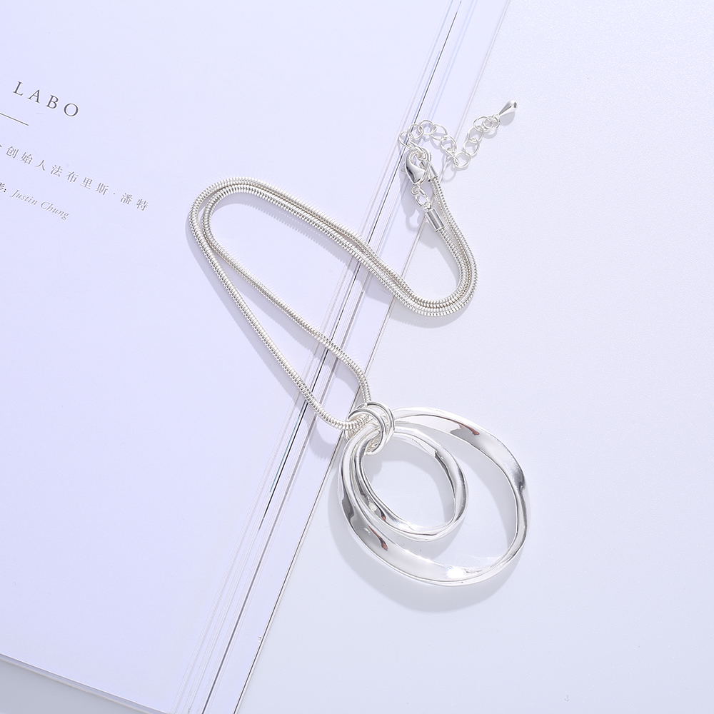 Necklace 2022 Fashion Two Tone Double Loop Pendant Necklace for Women